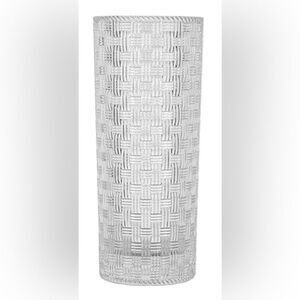 Tiffany & Co. Woven Basketweave Clear Glass Cylinder Shaped 8 Inch Tall Vase.